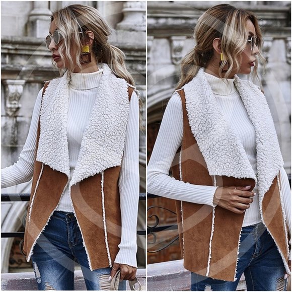 boho sherpa reversible Suede vest jacket - Picture 3 of 3